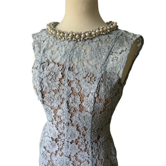 Self-Portrait Blue Fine Lace Pearl Midi Dress - Picture 8 of 14